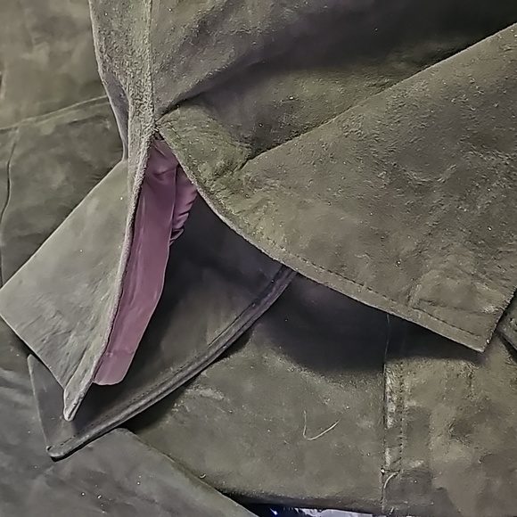 Vintage genuine leather suede lined fur collar long jacket coat  button closure - Picture 11 of 11